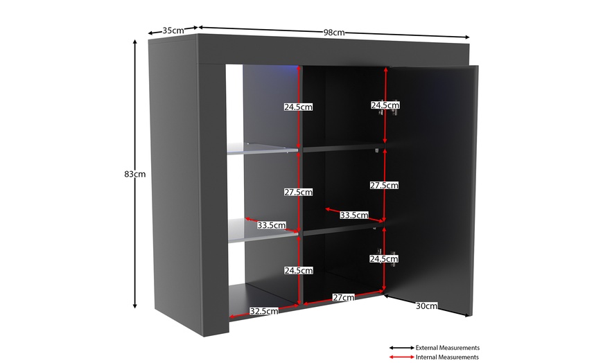 Image 36: Vida Designs Azura One-Door LED Sideboard