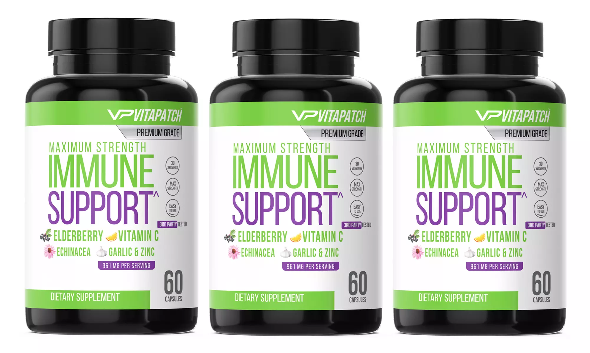 Immune Support Capsules with Elderberry, Vitamin C, Echicancea, Zinc, and Garlic (1-, 2-, or 3-Pack) - Primary Image