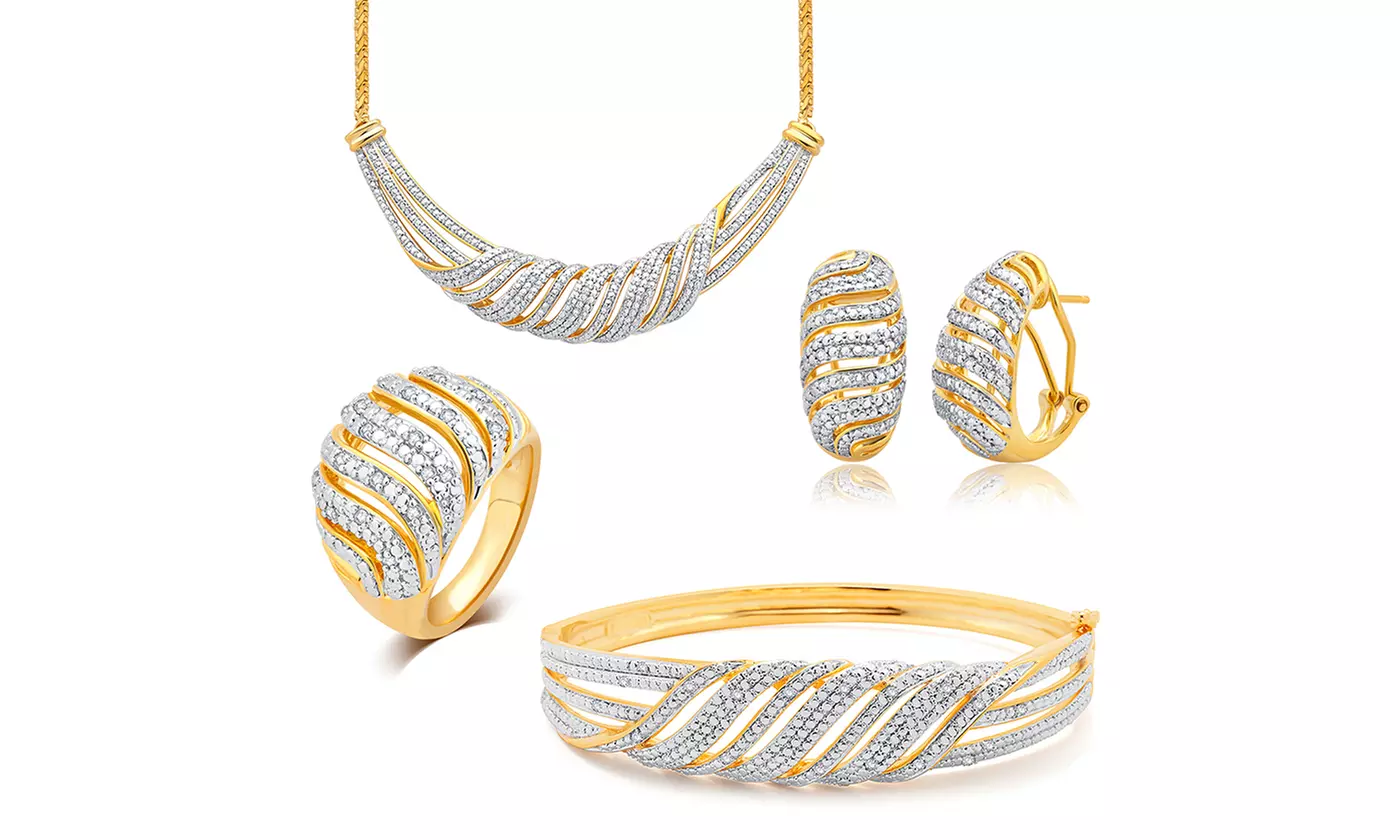 1.0 CTTW Diamond 4-Piece Jewelry Set in 14K Gold Plated Brass by Brilliant Diamond - Primary Image