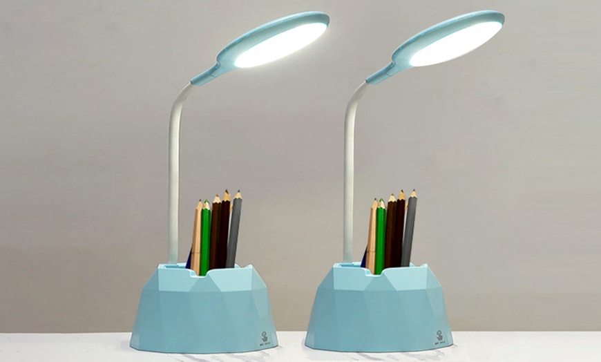 Image 12: Dimmable LED Desk Lamp with Phone and Pen Holder