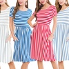Image 1: Riah Fashion Women's Short Sleeved Empire Waist Striped Pocket Dress