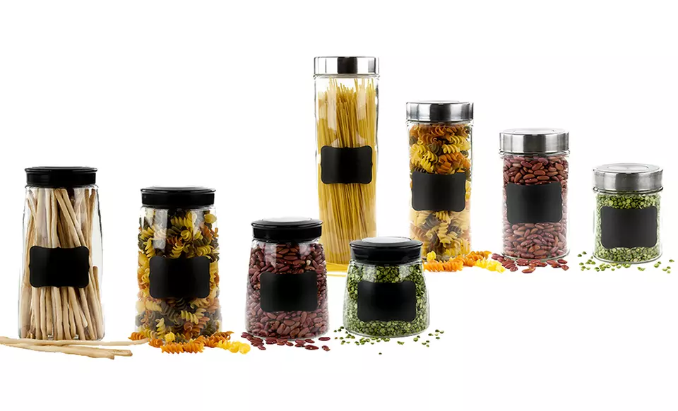 Set of 4 Chalkboard Glass Canisters in Belly or Round Shape. Free Returns. - Primary Image