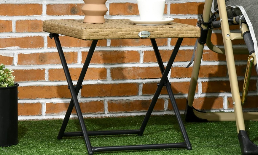 Image 1: Outsunny Rattan-Effect Foldable Coffee Table
