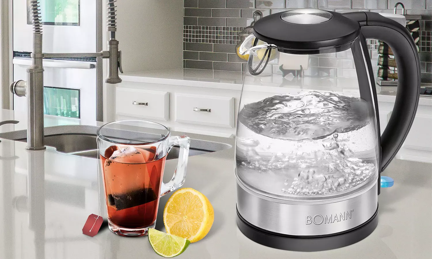 Bouilloire électrique verre/inox 1.7L Bomann WKS 6026 G CB - Primary Image