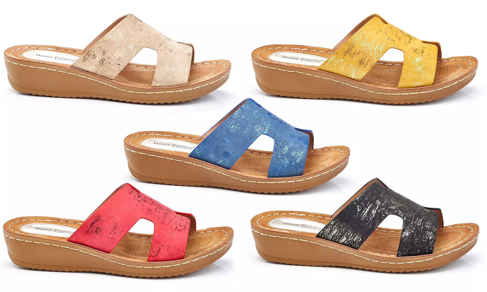Women's Casual Slip-on Low-Wedge Comfort Sandals with Metallic Silver Coloration - Primary Image