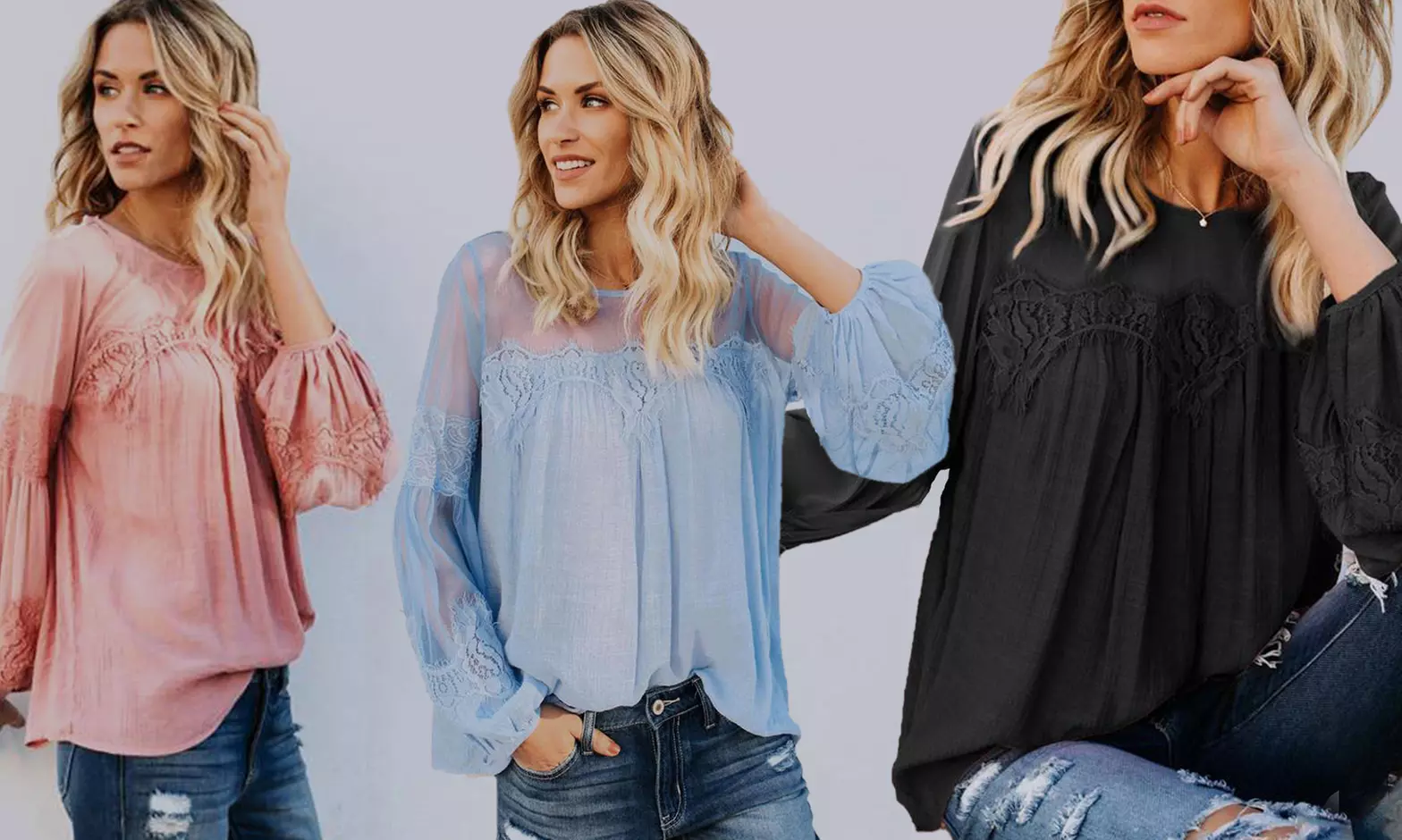 1 ou 2 blouses en dentelle et coton "Yasmina", pour femme - Primary Image