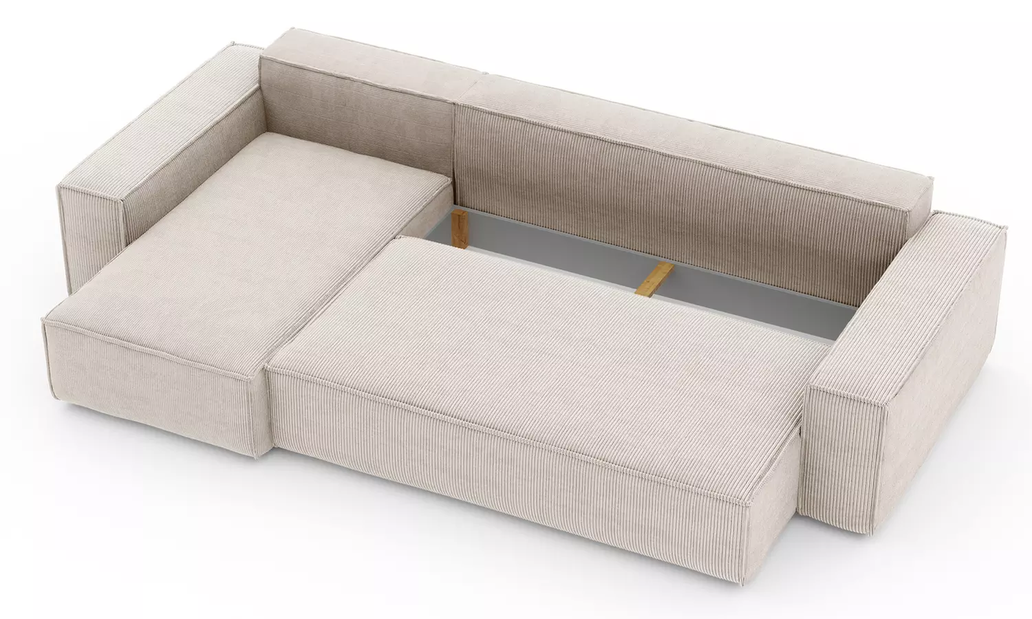 Canapé d'angle réversible et convertible en velours côtelé avec coffre