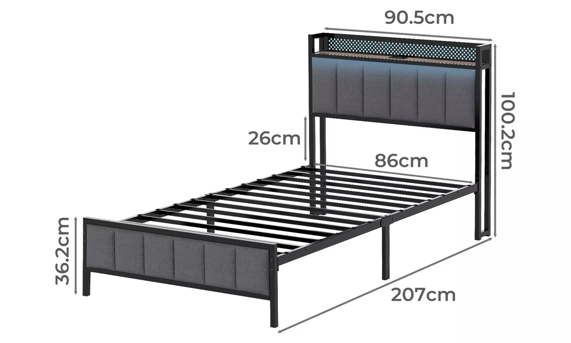 Levede LED Metal Bed Frame with RGB Lights, USB and Type-C Charging