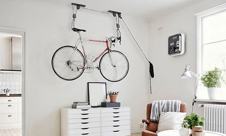 Support lève-vélo de plafond avec fixation et  crochets