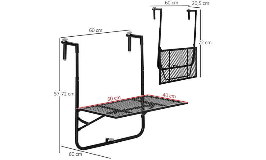 Image 6: Outsunny Balcony Hanging Table