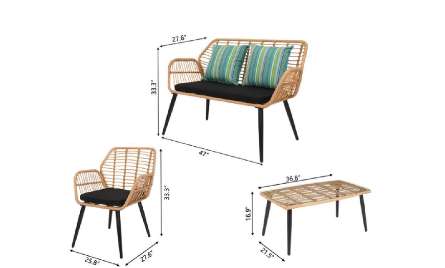 Image 17: PE Steel Outdoor Wicker Rattan Chair Set