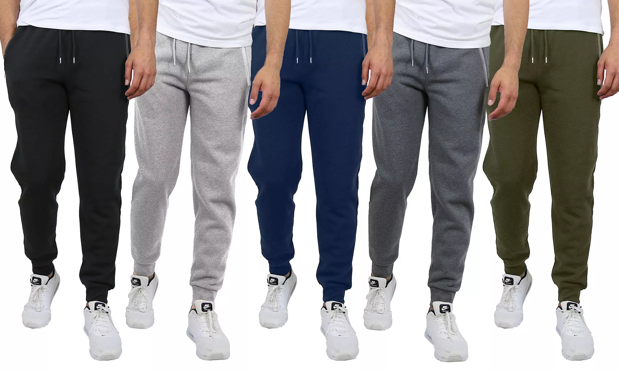 Men's Slim-Fit Joggers with Zipper Pockets (S-2XL; 5-Pack) - Primary Image