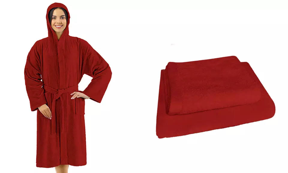 Set con accappatoio, asciugamano e salvietta ospite, 100% cotone