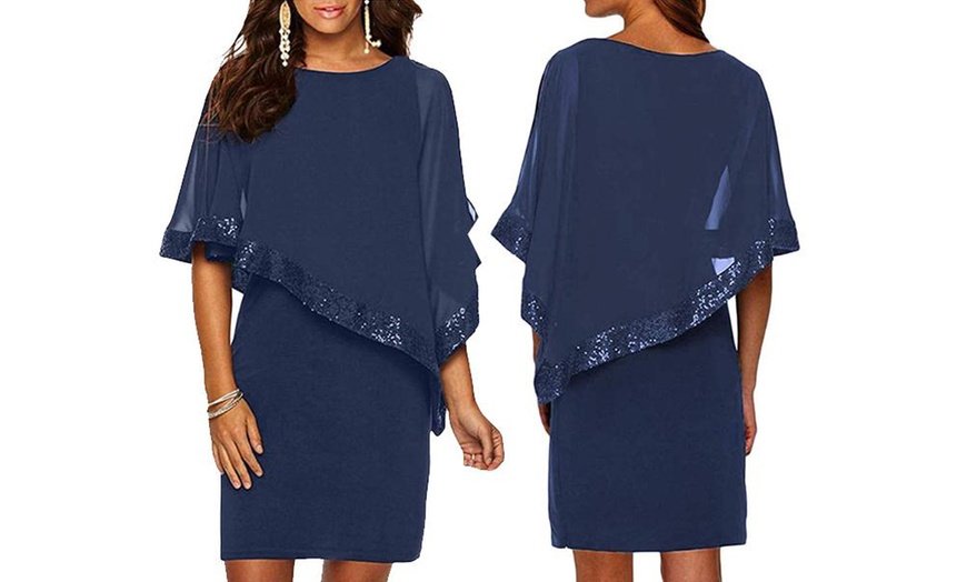 Image 4: Sequin Poncho Overlay Dress