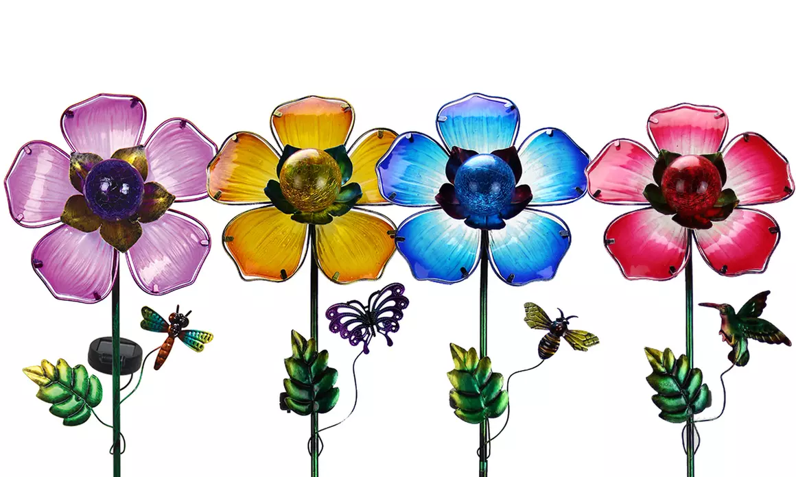Solar-Powered Glass Flower Garden Stake - Primary Image