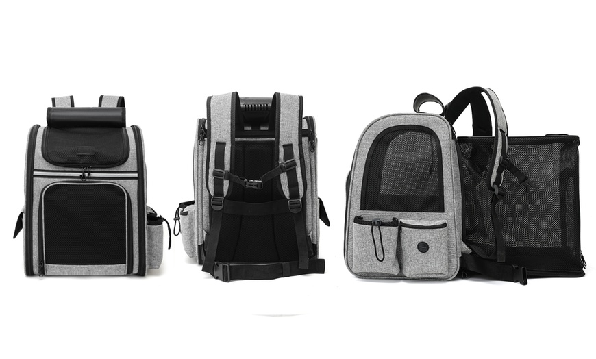 Image 3: Expandable and Foldable Pet Backpack with Ventilated Mesh Windows