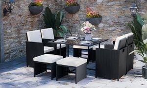 Nine-Piece Rattan-Effect Garden Furniture Set with Optional Cover