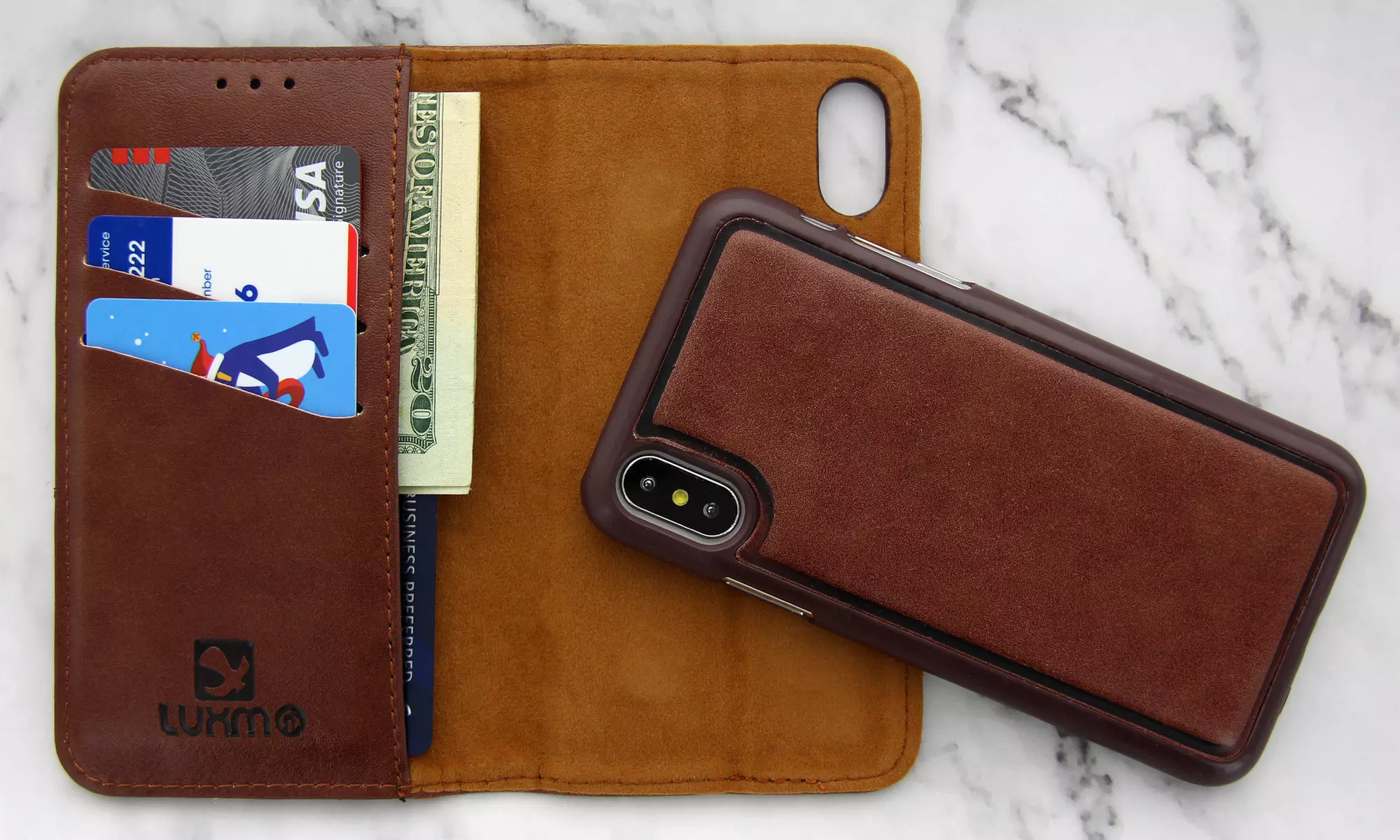 WalvoDesign Business Casual Leather Card Folio Wallet Pouch with iPhone 7, 8, 7/8 Plus, X /XS, XR, XS Max Phone Case - Primary Image