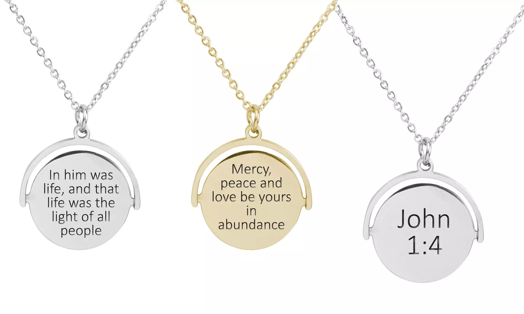 Rotating Scripture Necklace in Stainless Steel by Pink Box - Primary Image