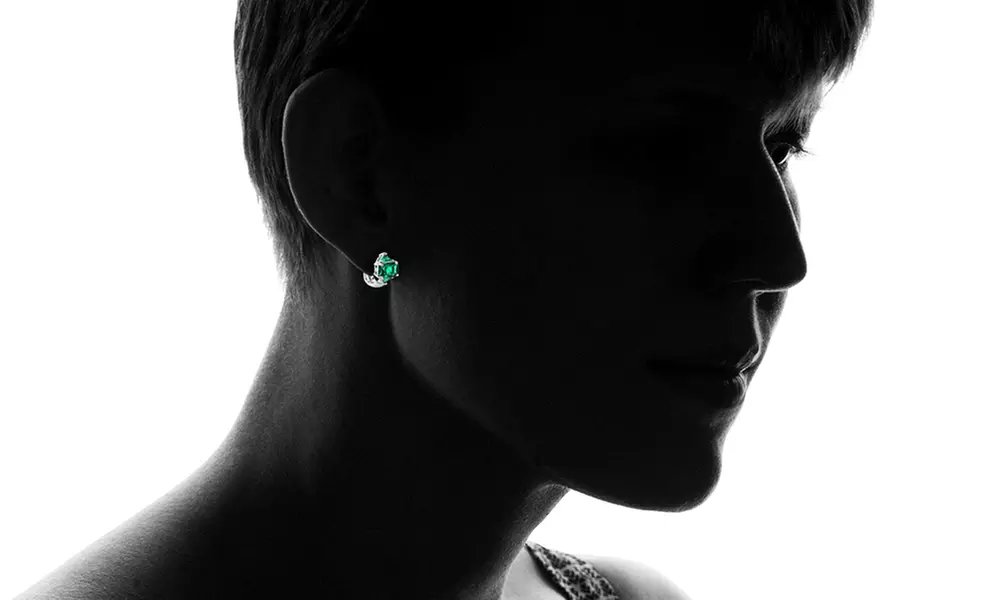 3.00 CTW Princess Cut Emerald Hoop Earrings by Sevil - Second Medium