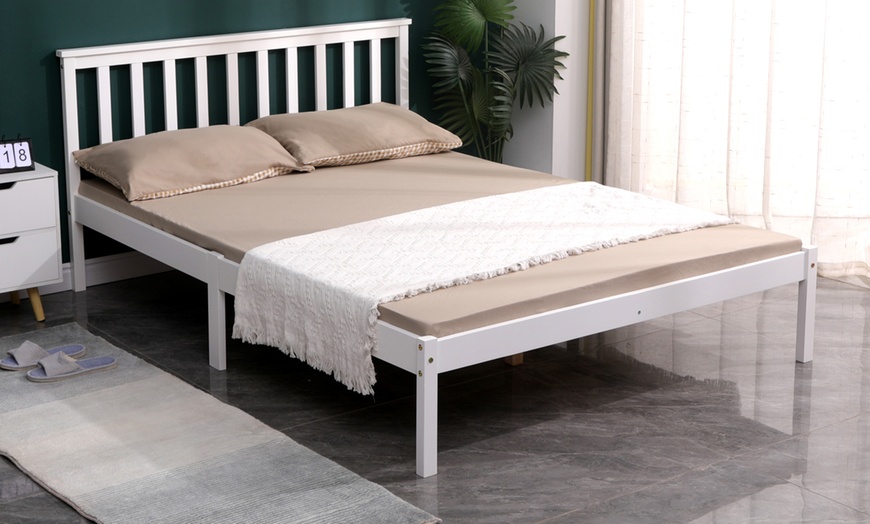 Image 1: White Solid Pine Wood Single or Double Bed Frame