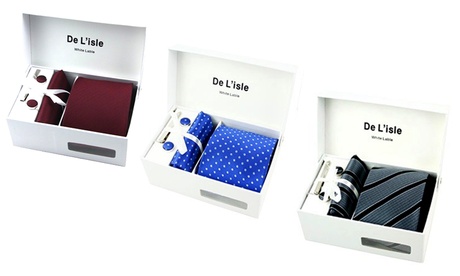 Coffret cravate avec boutons de manchette, pochette et pince cravate