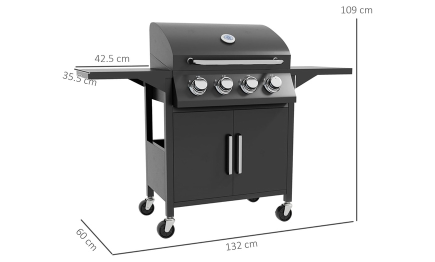 Image 4: Outsunny Four Burner Gas BBQ and Outdoor Grill