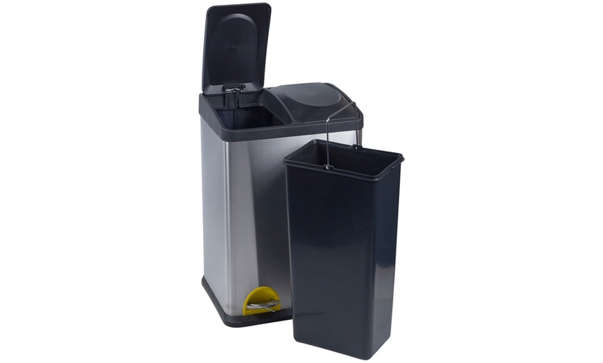 Image 11: Two- or Three-Compartment Stainless Steel Recycling Pedal Bin