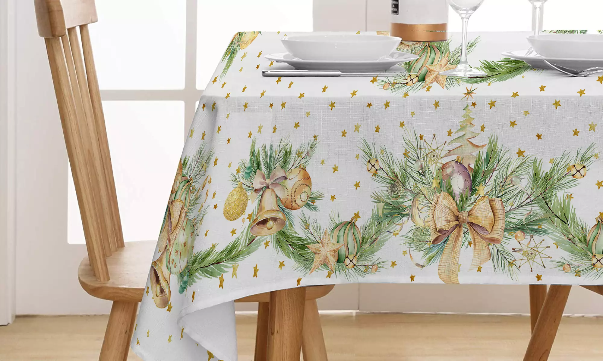 Baumwoll-Tischdecke mit weihnachtlichem Motiv