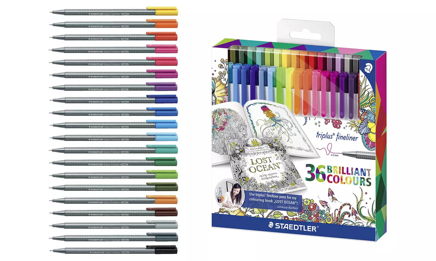 Staedtler Johanna Basford Triplus Fineliner Pens for Adult Coloring Books (36-Pack) - Second Medium
