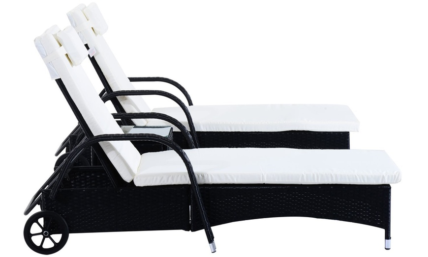 Image 11: Outsunny Set of Two Sun Loungers with Cushions and a Table