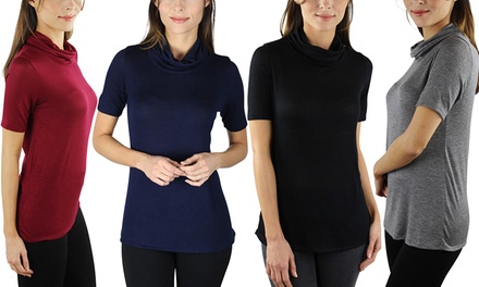 women's short sleeve mock turtleneck tops