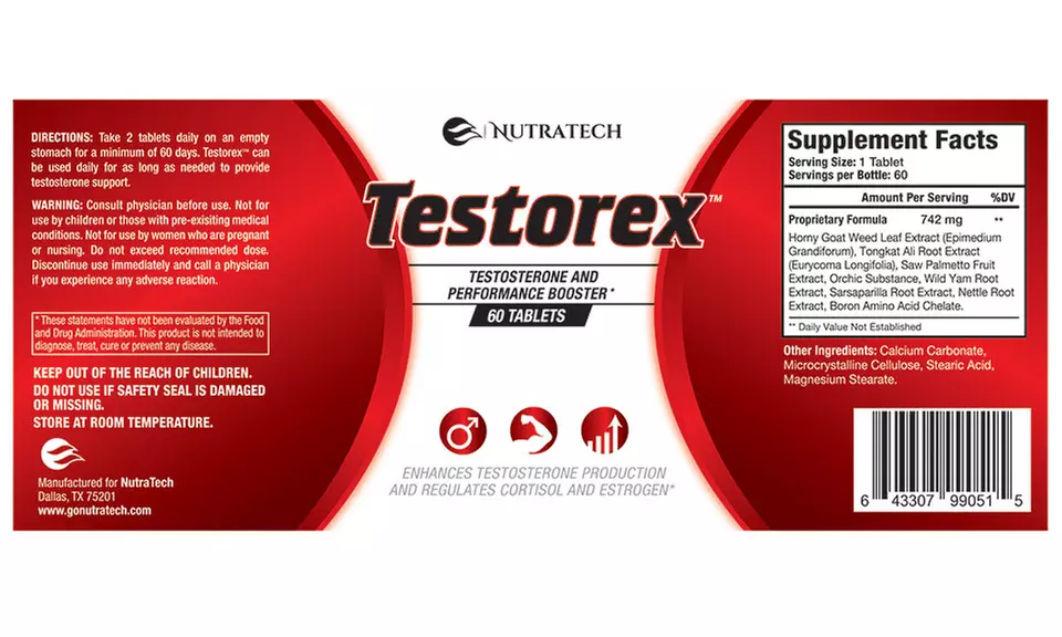 Nutratech Testorex Testosterone-Boosting Supplement (60 Tablets) - Second Medium