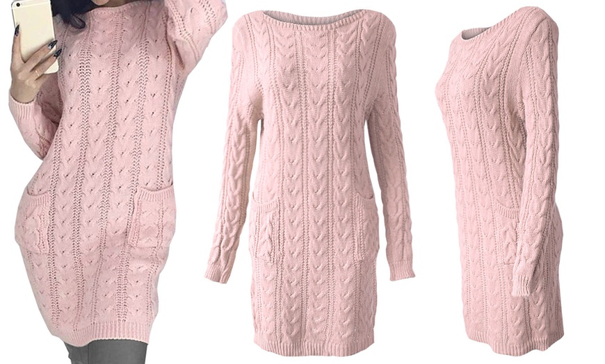 Image 10: Cable Knit Pocket Jumper Dress