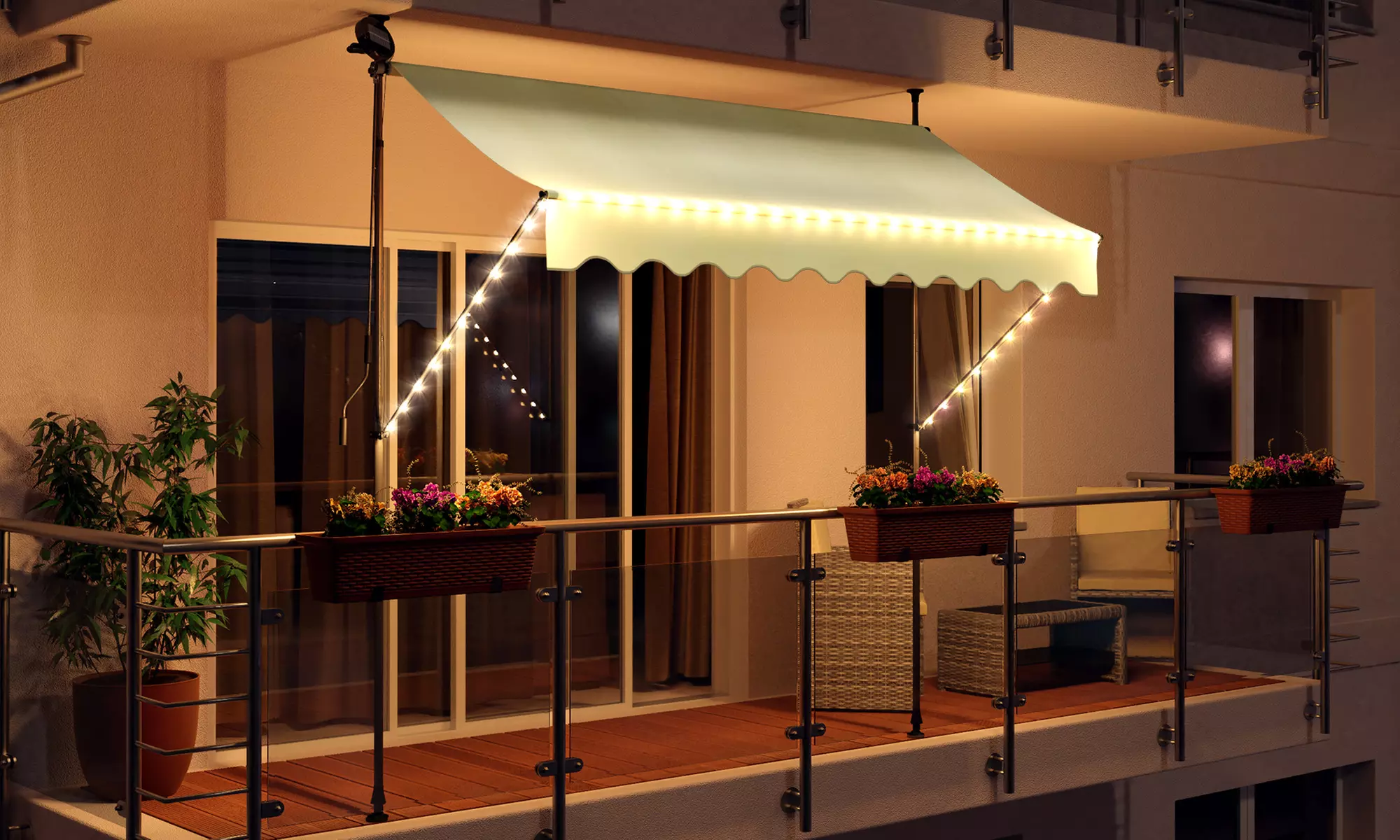 Swing & Harmonie LED-Klemmmarkise mit LED-Beleuchtung und Solarmodul
