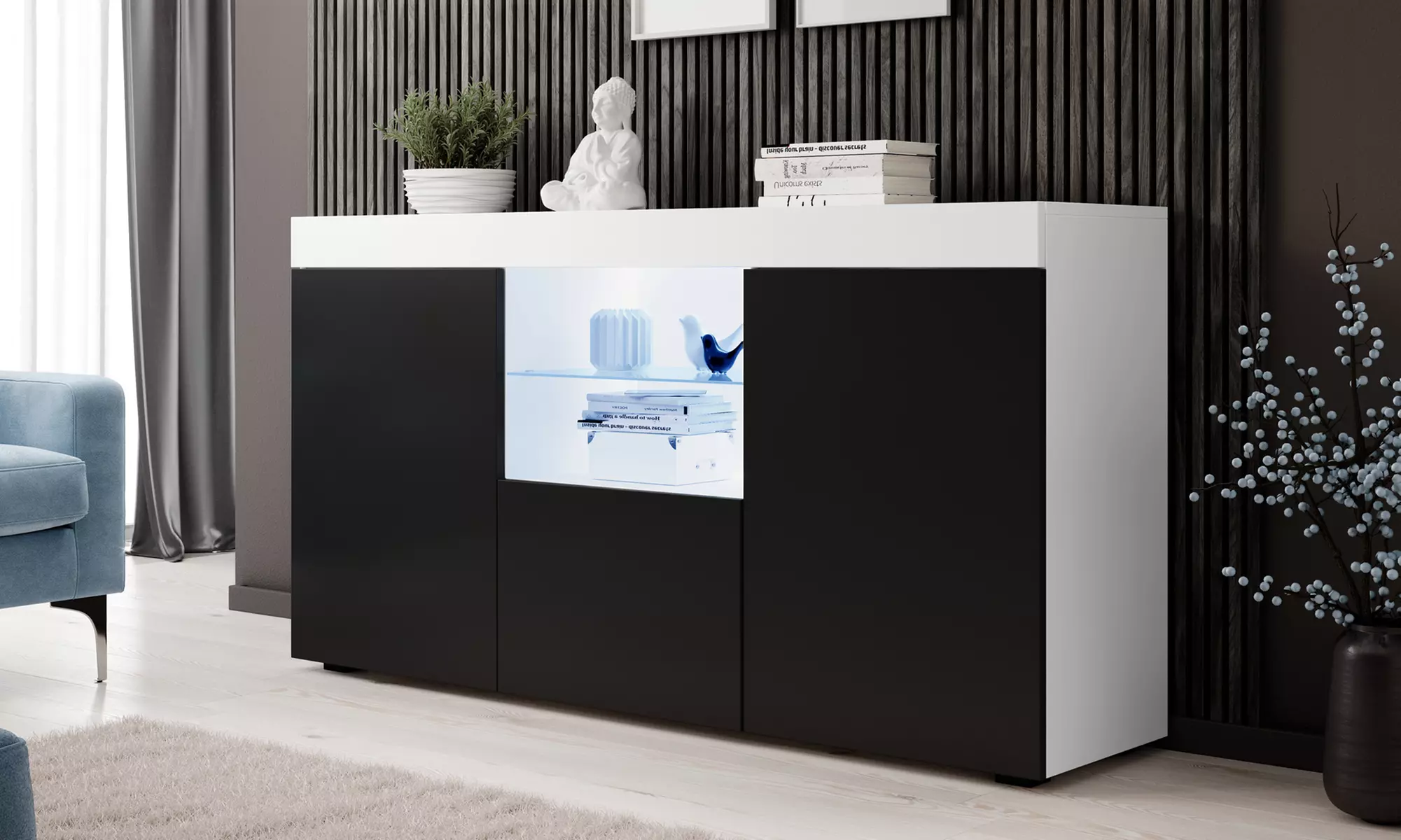 Mueble aparador con armarios e iluminación led