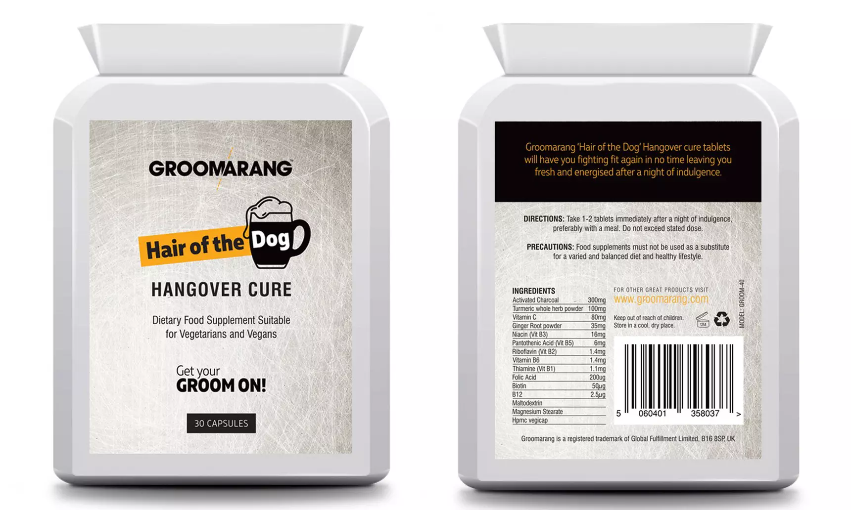 30 ou 60 gélules Groomarang ''Hair of the Dog'' pour remise en forme - Primary Image