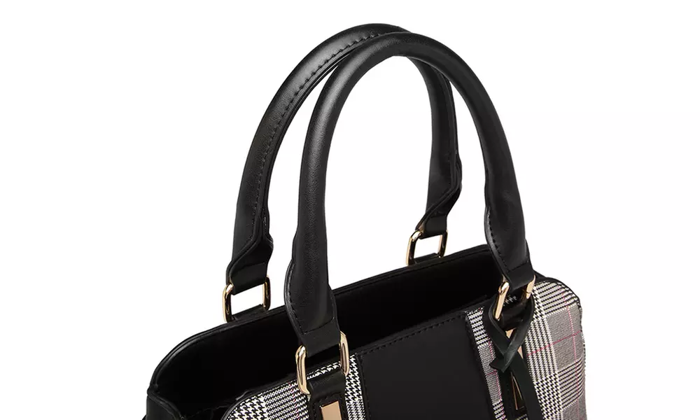 Miss Lulu Gingham Plaid Panel Shoulder Bag Women Handbag