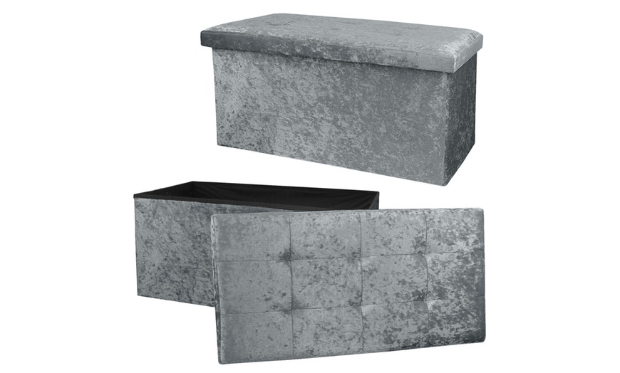 Image 14: Crushed Velvet Folding Storage Ottoman - Double Size