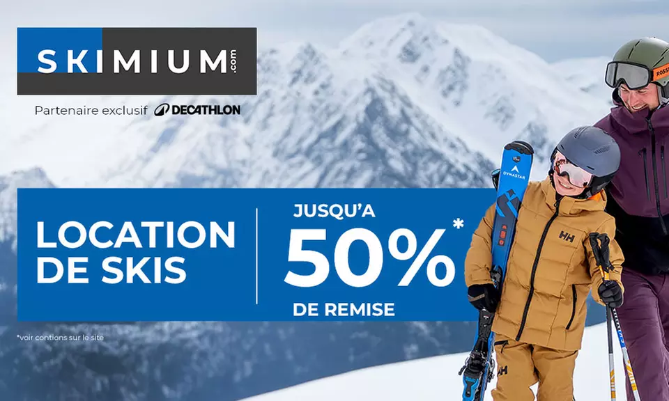 Bon donnant droit à 40 % ou 50 % de remise sur une location de skis sur le site dédié de Skimium - Primary Image