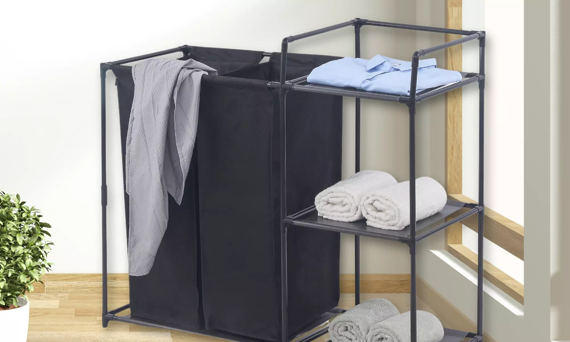 2 sacs à linge avec étagères Herzberg