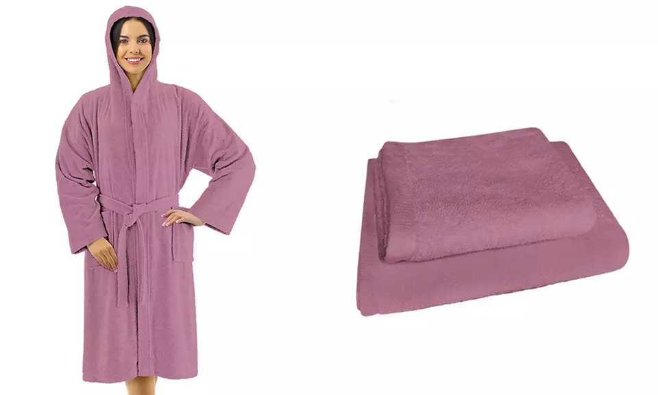 Set con accappatoio, asciugamano e salvietta ospite, 100% cotone