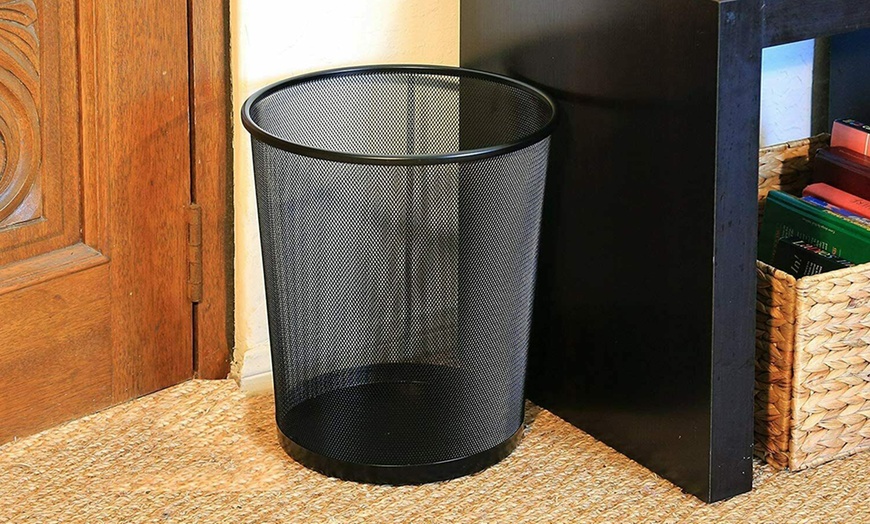 Image 2: Black Metal Mesh Trash Bin