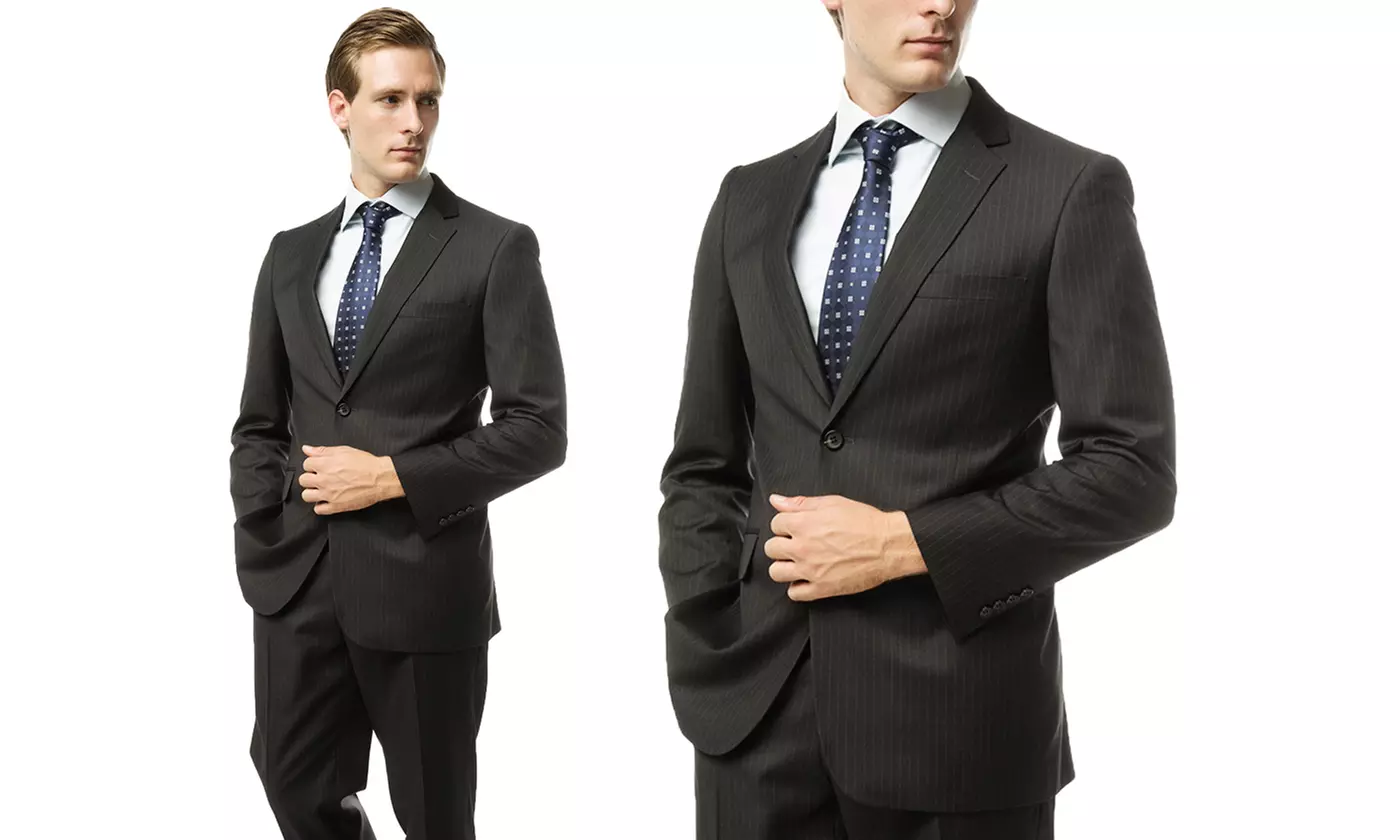 Verno Men's Classic Fit Pinstripe Suit (2-Piece) - Second Medium