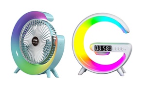 USB Rechargeable Desk Fan or Alarm Clock or Set of Both