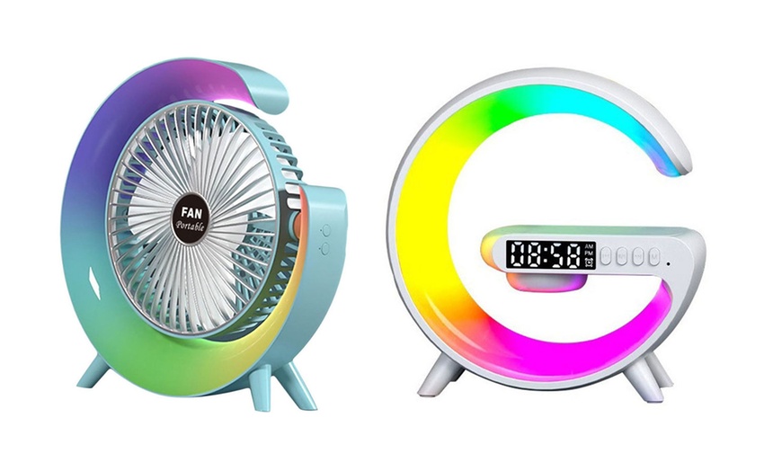 Image 1: USB Rechargeable Desk Fan or Alarm Clock or Set of Both