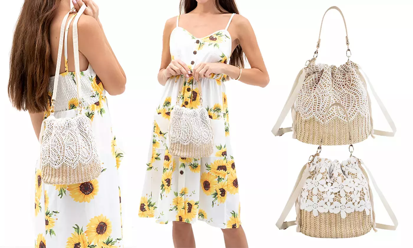 1 ou 2 sacs à bandoulière en paille, motif au choix - Primary Image