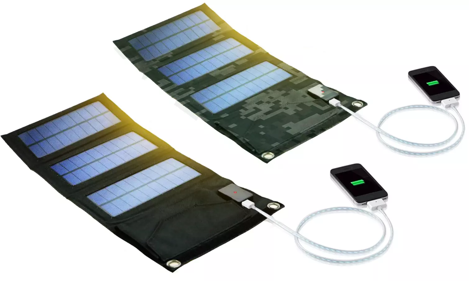Solarpanel mit 3 Solar-Flächen und USB-Slot in Camouflage oder Schwarz inkl. Versand - Primary Image