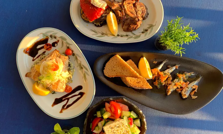 Image 1: Greek Lunch with Wine for Two