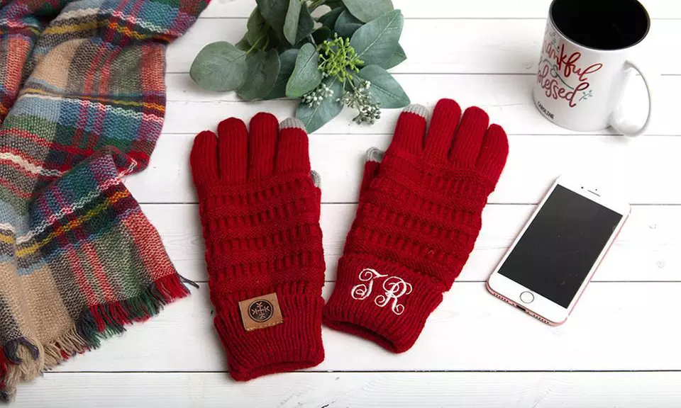 One or Two Pairs of Personalized Monogrammed Knit Gloves from Qualtry (Up to 62% Off) - Second Medium